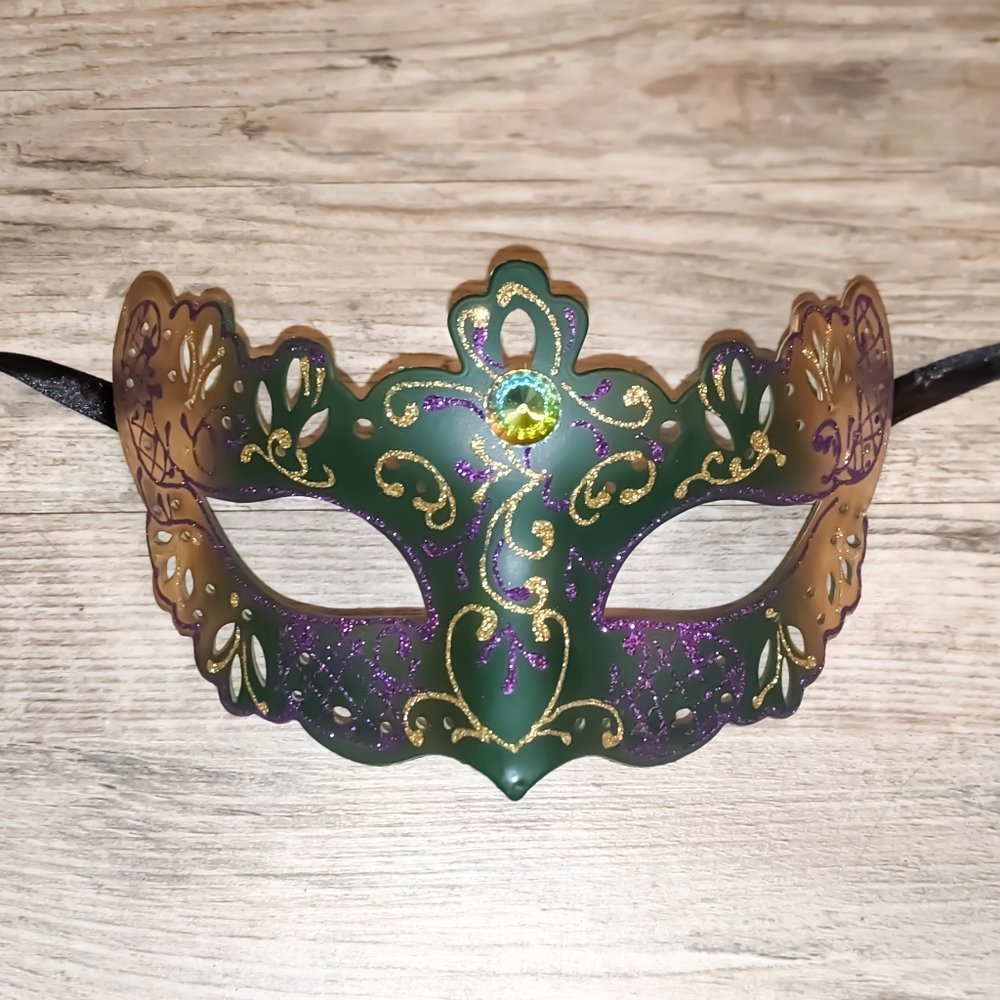 Ladies Masquerade Mask in Purple, Green & Gold MG | Mardi Gras Mask - Picture 12 of 13